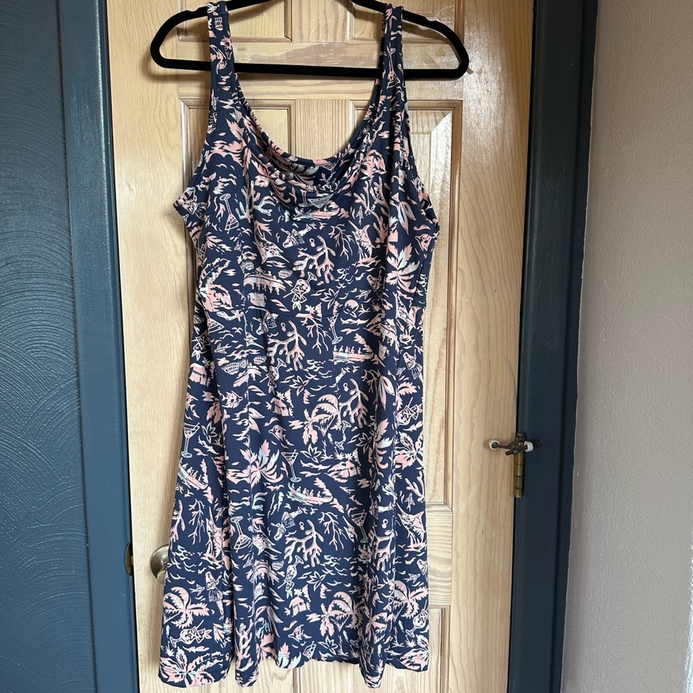 Navy and Pink Floral Sleeveless Mini Dress